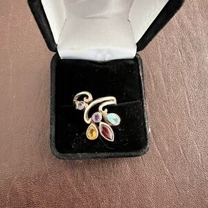 Elegant Multi-Color Gemstone Sterling Silver Ring